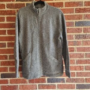 Lauren Ralph Lauren 100% Lambswool Herringbone Full-Zip Sweater Jacket XL FLAWED